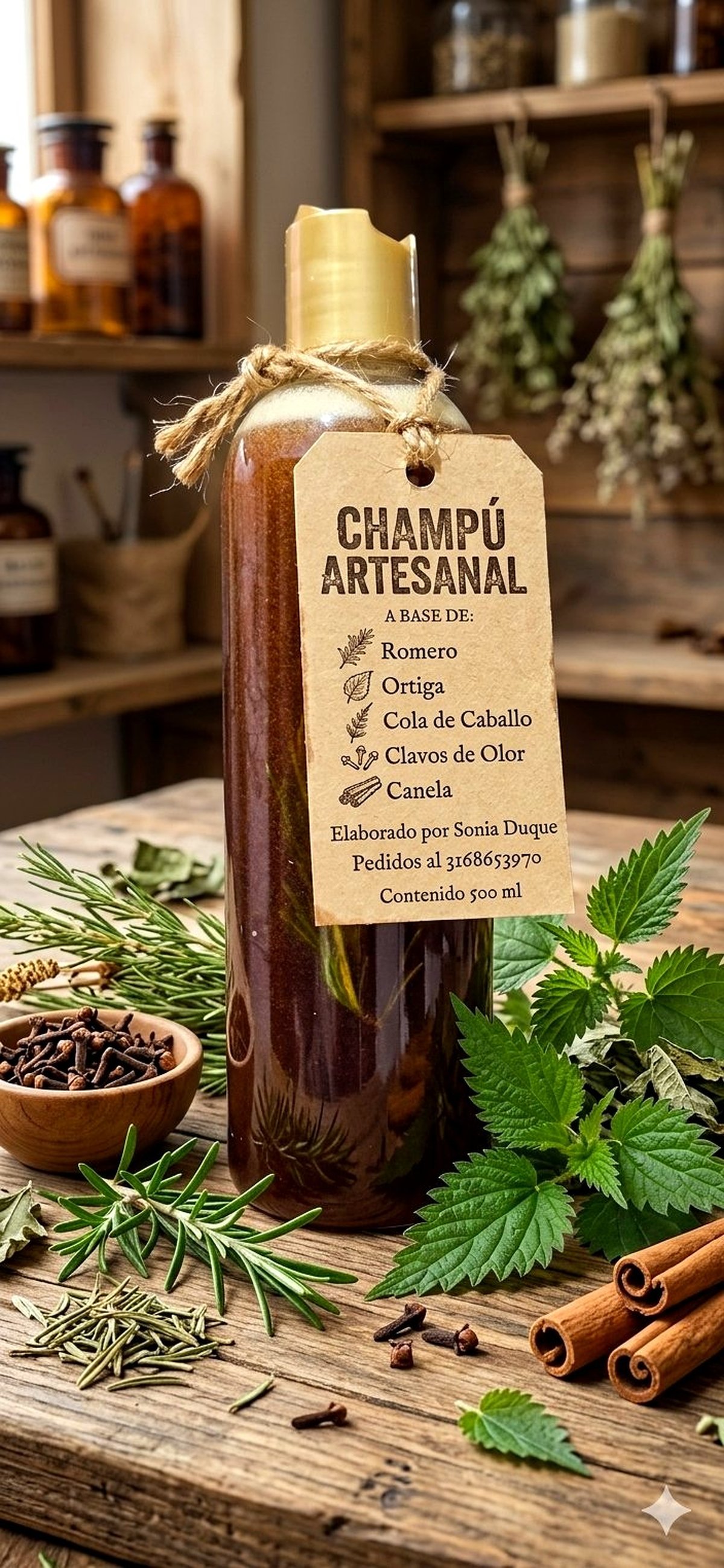 Champú Artesanal de Romero y Ortiga - Frasco de 500ml